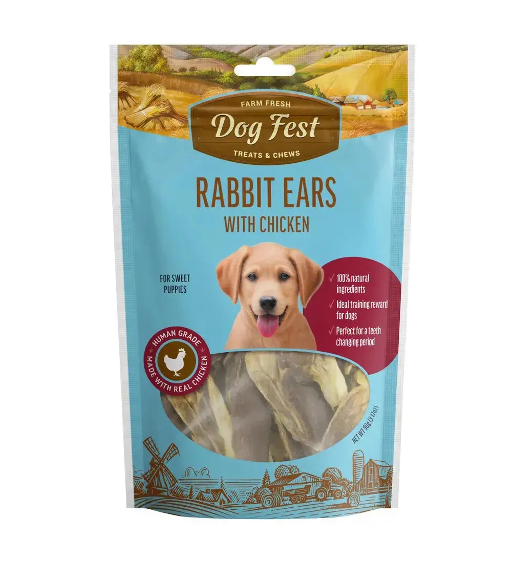 Dog Fest Rabbit Ears With Chicken For Puppies 90g DOG FEST
