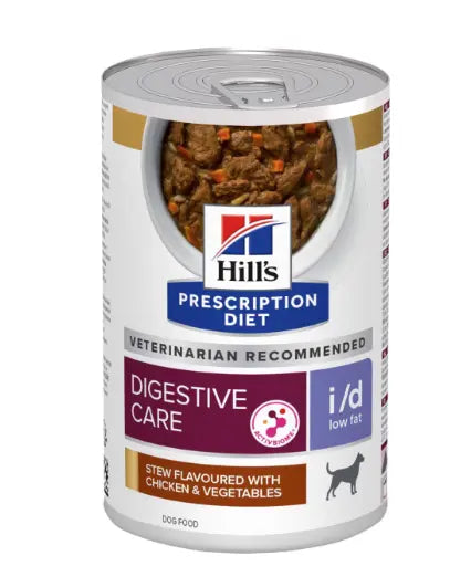Hill's Prescription Diet i/d Low Fat Stew for Dogs flavoured with Chicken & Vegetables 354gx12 Hills