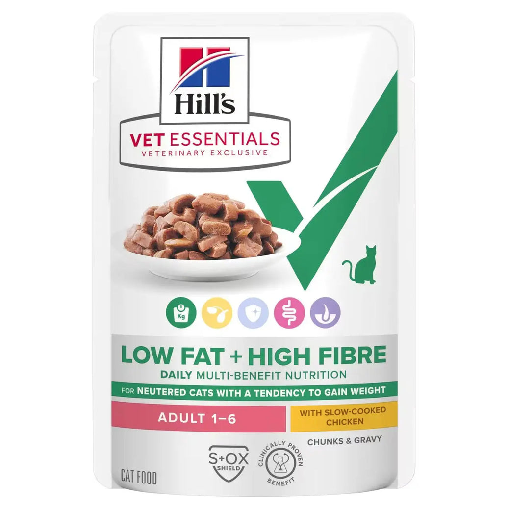Hill's Vet Essentials Multi- Benefit+ Weight Low fat + High Fibre Wet Cat Food with Slow-cooked Chicken 85g Hills