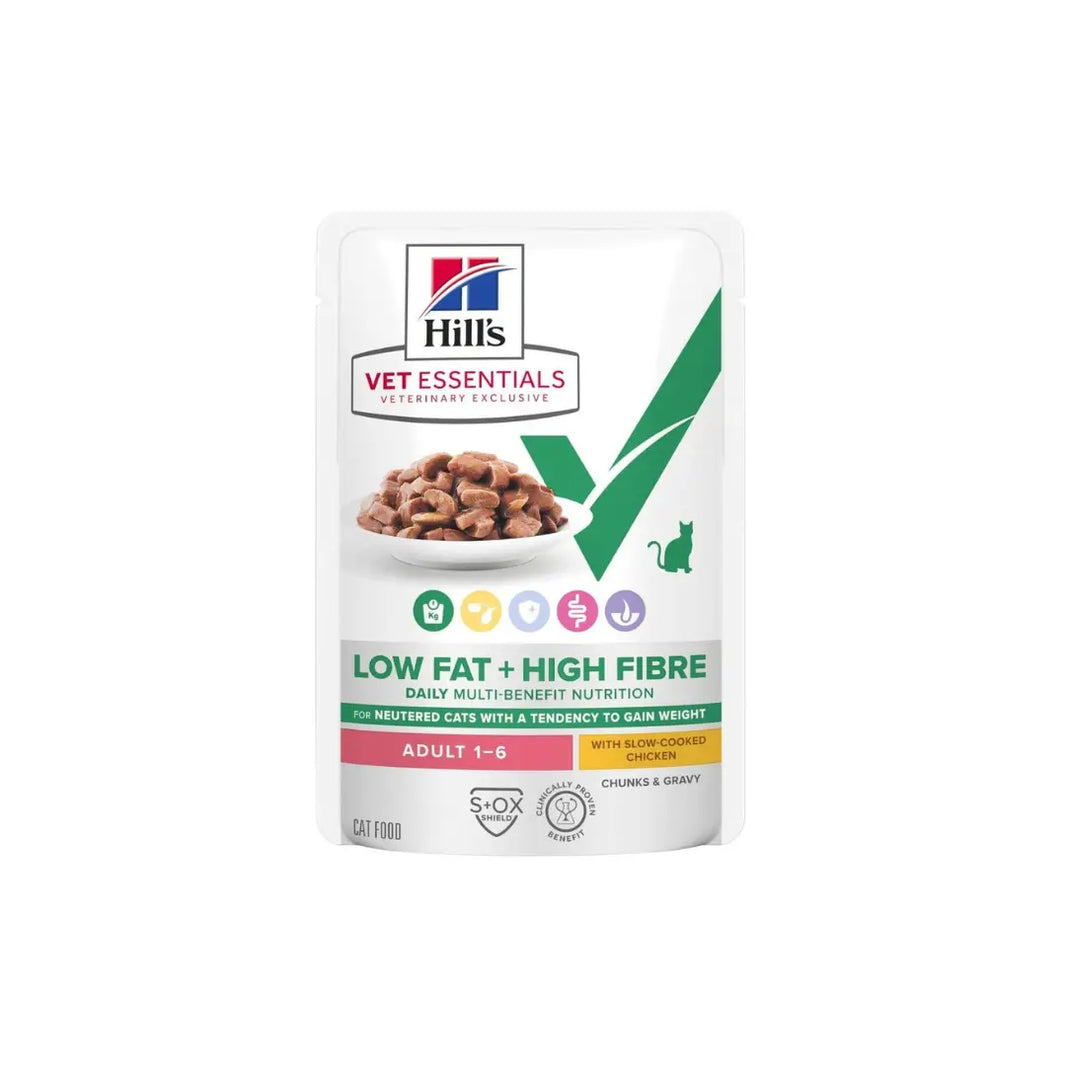Hill's Vet Essentials Multi- Benefit+ Weight Low fat + High Fibre Wet Cat Food with Slow-cooked Chicken 85g Hills