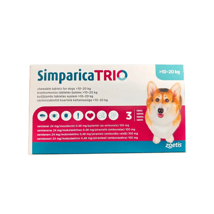 SIMPARICA TRIO® CHEWABLE TABLETS FOR DOGS 24MG (10KG-20KG) Zoetis