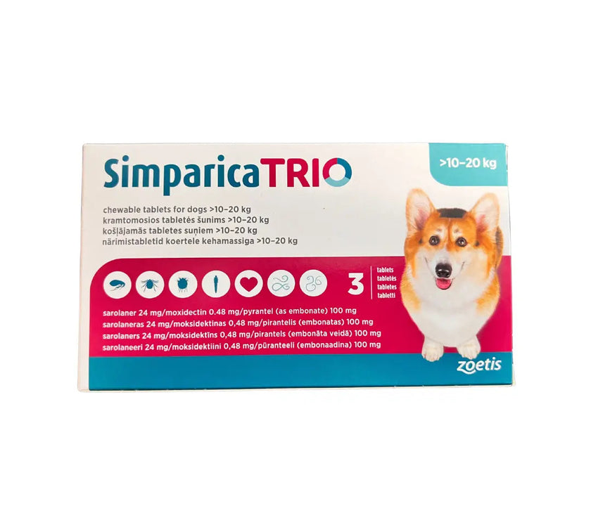 SIMPARICA TRIO® CHEWABLE TABLETS FOR DOGS 24MG (10KG-20KG) Zoetis