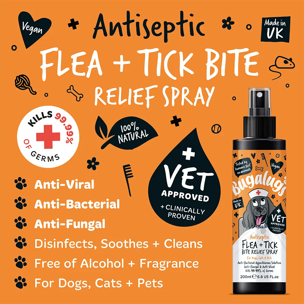 Bugalugs Antiseptic Flea & Tick Bite Relief Spray 200ml (6.8 Fl Oz) Bugalugs