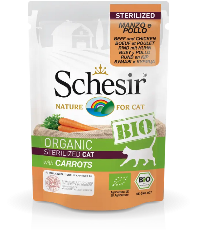 Schesir Bio Beef and Chicken With Carrots Sterilized Cat Wet Food 85G Schesir