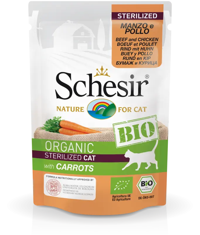 Schesir Bio Beef and Chicken With Carrots Sterilized Cat Wet Food 85G Schesir