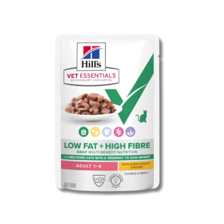 Hill's Vet Essentials Multi- Benefit+ Weight Low fat +High Fibre Wet Cat Food with Slow-cooked Chicken 12x85g