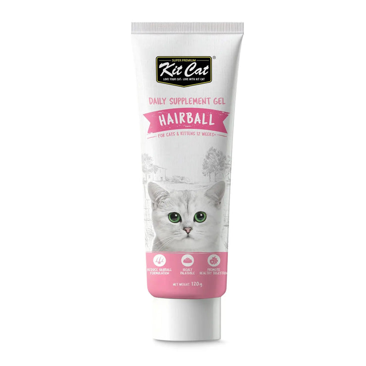 Kit Cat Daily Nutritional Supplement Gel For Cats & Kittens Hairball 120g Kit Cat
