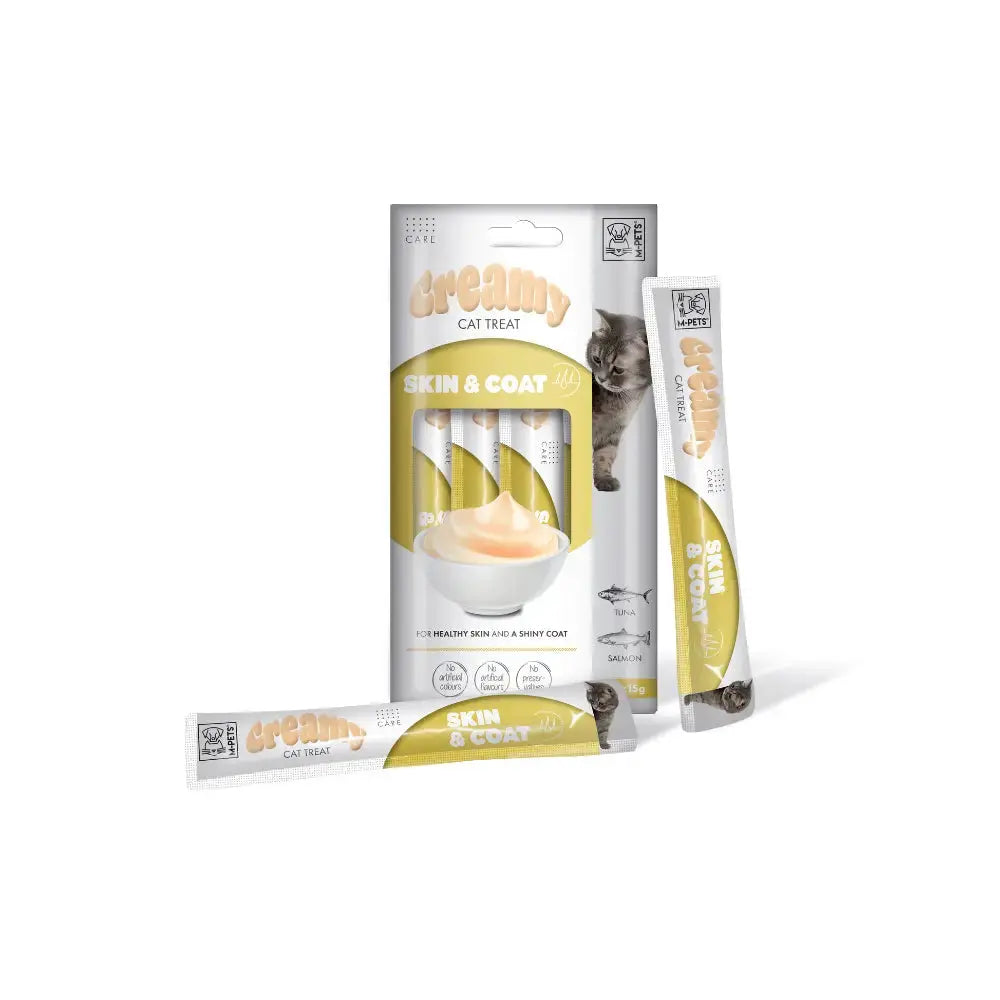 M-PETS Creamy with Functions – Cat treat – Skin & Coat – Tuna & Salmon 4x15g (60g) M-PETS