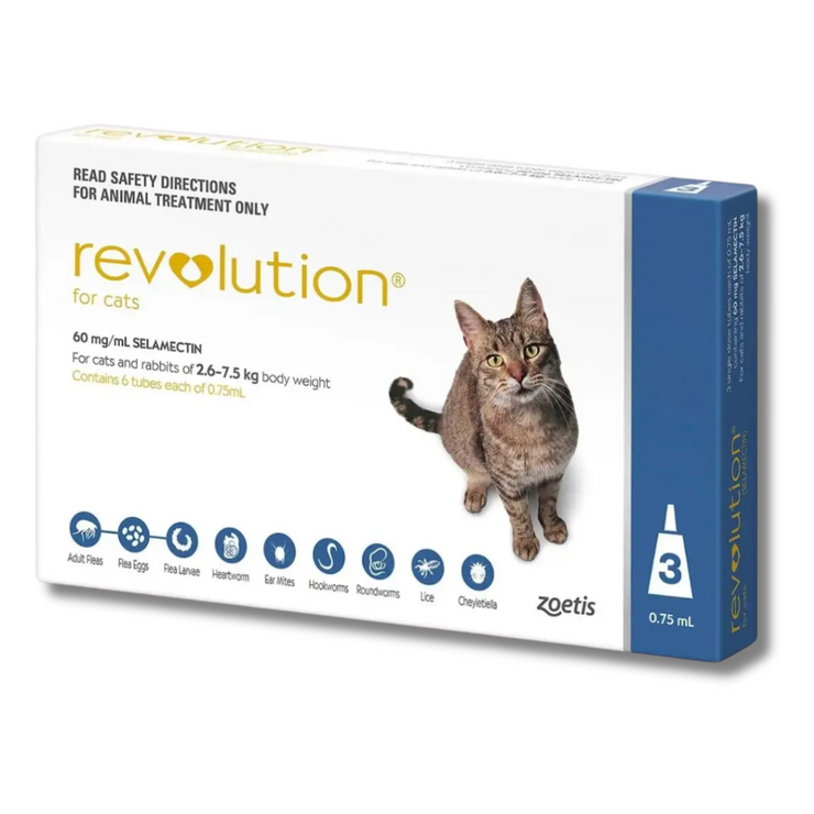 REVOLUTION THE COMPLETE FLEA, TICK, AND HEARTWORM PREVENTION FOR CATS 6% / 45 MG (2.6-7.5 KG) - BLUE (3 DOSES)