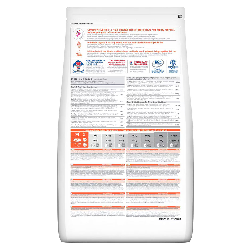 Hill’s Science Plan Perfect Digestion Large Breed Adult 1+ Dog Food with Chicken and Brown Rice 14kg Hills