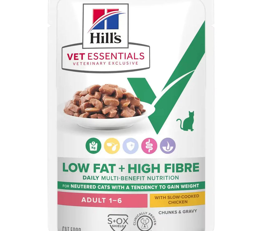 Hill's Vet Essentials Multi- Benefit+ Weight Low fat + High Fibre Wet Cat Food with Slow-cooked Chicken 85g Hills
