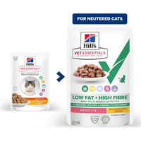 Hill's Vet Essentials Multi- Benefit+ Weight Low fat + High Fibre Wet Cat Food with Slow-cooked Chicken 85g Hills
